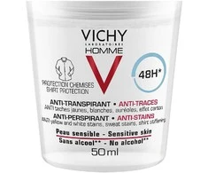 Vichy Homme 48H Anti-Stains Žymių nepaliekantis rutulinis antiperspirantas vyrams , 50 ml