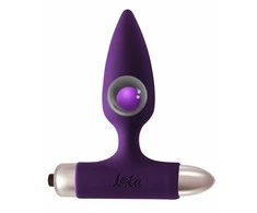 Lola Games Violetinis analinis kamštis moterims ir vyrams. Kištukas su viduje judančiu kamuoliuku ir kulka - Vibrating Plug Glory Ultraviolet.