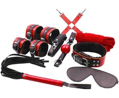 Secret Play Raudona Collection 6-Piece Bondage Priedas Set, Synthetic Leather