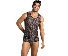 Anais Men Accesories ANAIS MEN Mexico Top L - Sleeveless Modal Shirt with Floral &amp; Skull Print