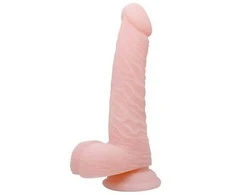 BAILE Didelis storas dildo su siurbtuku ir kiaušiniais, 18 cm