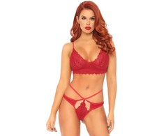 Leg Avenue Sets Leg Avenue Lace Bralette &amp; Strappy Thong Set Raudona M/L