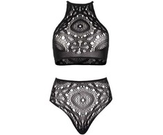 Leg Avenue Sets Leg Avenue 2-Piece Juodas Lace Set S/M - Halter Crop Top &amp; High Waist Thong
