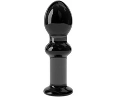 Lovetoy Juodas stiklinis analinis kištukas su aptakia galvute 11,5 cm