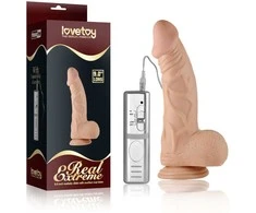 Lovetoy 9 colių ilgio itin stiprus vibruojantis dildo su minkšta oda