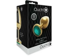 Ouch By Shots Ouch! Auksinė METALOWY KOREK ANALNY PLUG Z DIAMENTEM 7 CM WODOODPORNY