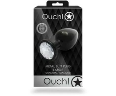 Ouch By Shots Ouch! Large Aliuminio Intimate Plug with Round Gem Base, Sidabrinis Finish