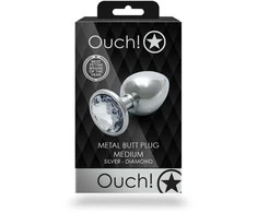 Ouch By Shots Ouch! Aluminum Intimate Plug Medium with Round Gem Base - Sidabrinis