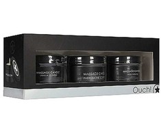 Ouch By Shots Rocks-Off Massage Candle Set 3x60g, Pheromone, Vanilla, Rose Aroma