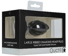 Ouch By Shots Sinner Gear Ribbed Diamond Heart Plug Large - Silicone, Decorative Base