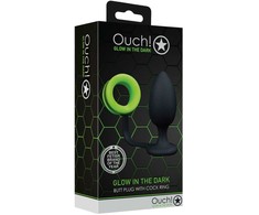 Ouch By Shots Ouch! Glow in the Dark Silicone Plug &amp; Support Ring - Fluorescent Žalias