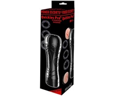 Power Escorts Quickes Pro - Vibruojantis masturbatorius + 3 pakuočių suktukas