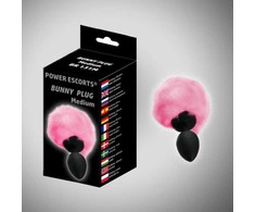 Power Escorts Bunny plug vidutinis juodas su rausva uodega 8 x 3,5 cm / 3,1 x 1,36 colio