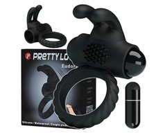 Pretty Love Male Pretty Love Eudora Silicone Vibrating Juodas Ring with Dual Stimulator