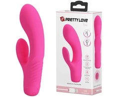 Vibratorius Pretty Love su klitorio masažuokliu ir 15 cm išsikišimais