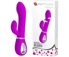 Vibratorius Pretty Love su klitorio masažuokliu ir 19 cm USB sukimu