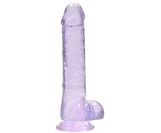 Realrock By Shots Realrock Didelė violetinė dildo su siurbtuku ir sėklidėmis 21cm