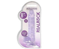 Realrock By Shots Realrock Didelė violetinė dildo su siurbtuku ir sėklidėmis 21cm