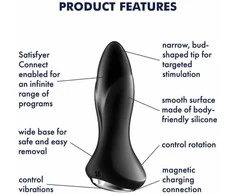 Satisfyer Juodas Vibrating Plug Plug Anal Vibratorius