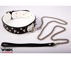 Whips Collections Bindings - Vyriška antkaklis su pavadėliu, balta