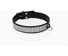 Whips Collections apkaustai - WHIPS lakas, moteriška apykaklė su kristalais, juoda, 3cm