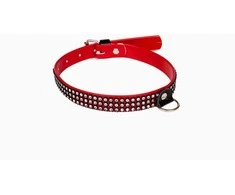 Whips Collections apkaustai - WHIPS lakas, moteriška apykaklė su kristalais, raudona, 2 cm