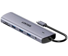 Unitek Hub USB-C 11w1 su obsługą dwóch monitorów | 4K@30Hz | RJ45 | PD 100 W | SD/Micro SD