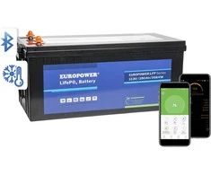 EUROPOWER LFP serijos LiFePO4 akumuliatorius 12,8 V 280 Ah, „Bluetooth“, šildymo kilimėlis (tarnavimo laikas ~4000 ciklų)