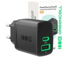 Green Cell Žalias Cell Greencell PowerSource Duo30 įkroviklis USB/USB-C juodas maitinimo adapteris 30W maitinimo tiekimas
