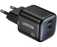 Unitek 2x GAN 45W mains charger, 2x USB-C PD, QC