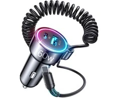 Įkroviklis automobilinis Joyroom (JR-CL07) 3IN1 (1xUSB, 1xUSB-C 1.6M 72W) su Type-C laidu juodas