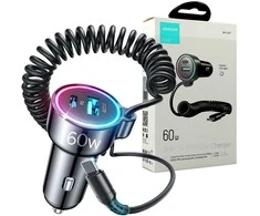 Įkroviklis automobilinis Joyroom (JR-CL07) 3IN1 (1xUSB, 1xUSB-C 1.6M 72W) su Type-C laidu juodas