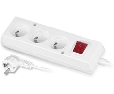 Jonex Prailginamasis laidas su trijų krypčių lizdu su jungikliu 3x2p+Z 10A 3m baltas