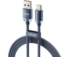 VOLTAGE USB-A / USB-C laidas, įtampa „PureCrystal“, 66 W, 100 cm, mėlynas