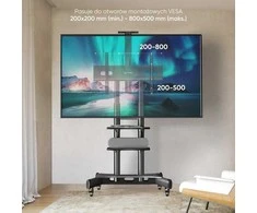 Laikiklis ONKRON mobilus televizoriaus stovas 50–83 colių televizoriams su ratukais, lentynomis, reguliuojamo aukščio, riedančiu televizoriaus vežimėliu, Juodas
