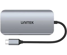 USB-C šakotuvas - UNITEK 2X HDMI 4K, RJ45, PD 100W Pilkas