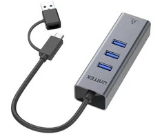 Unitek šakotuvas USB C 4w1 Ethernet 3xUSB 5 Gbps su adapteriu