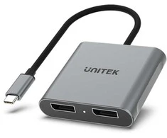 UNITEK V1404A vaizdo kabelio adapteris 0,15 m C tipo USB 2 x DisplayPort Pilka