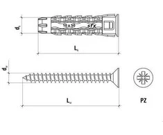 Wkret Met Universalus kištukas 6x30/40, įgilintas varžtas, dėžutė (SFXP-06030040 x 100 vnt.)