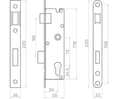 Zamek PSG 63.211 L/P zapadkowo-zasuwkowy H220/72 mm – lewy/prawy