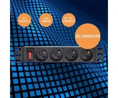 „Qoltec“ aliuminio PDU maitinimo lizdas, skirtas RACK 10'' | 1U | 16A | 4xFRENCH | 1.8m
