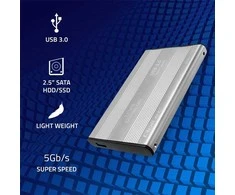 Išorinio kietojo disko dėklas Aliuminio korpusas diskų kišenė skirtas diskams HDD SSD 25" Sata3 USB 3.0 sidabrinis Qoltec