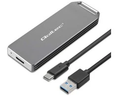 Qoltec mini aliuminio korpusas | M.2 SSD disko vieta | NVMe | PCIe | USB 3.1 | Super greitis 10Gb/s | 2TB | sidabras