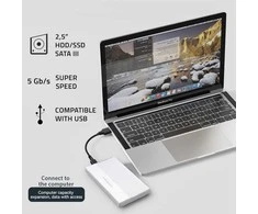 Išorinio kietojo disko dėklas Aliumininis korpusas skirtas diskams SSD HDD 25" sata USB 3.0 ypač greitas 5 Gb/s 2 TB sidabrinis Qoltec