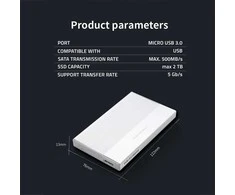 Išorinio kietojo disko dėklas Aliumininis korpusas skirtas diskams SSD HDD 25" sata USB 3.0 ypač greitas 5 Gb/s 2 TB sidabrinis Qoltec