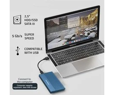 Išorinio kietojo disko dėklas Aliumininis korpusas skirtas diskams SSD HDD 25" sata USB 3.0 ypač greitas 5 Gb/s 2 TB mėlynas Qoltec