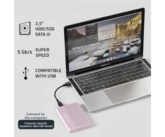 Išorinio kietojo disko dėklas Aliumininis korpusas skirtas diskui SSD HDD 25" sata USB 3.0 itin greitas 5 Gb/s 2 TB rožinis Qoltec