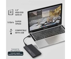 Išorinio kietojo disko dėklas Aliumininis korpusas skirtas diskams SSD HDD 25" sata USB 3.0 itin greitas 5 Gb/s 2 TB juodas Qoltec