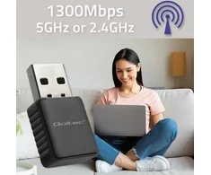Qoltec 56988 Wireless Itin greitas DUAL mini WiFi adapteris 2 x 2dBi AC standartas | USB 3.0 | 1300 Mbps