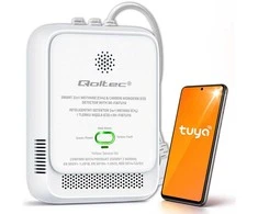 Qoltec Certyfikowany Czujnik 2w1 wycieku gazu ziemnego i tlenku węgla (czadu) | detektor CH4 | CO | NG | Tuya | Wi-Fi | alarm 85dB | LED
